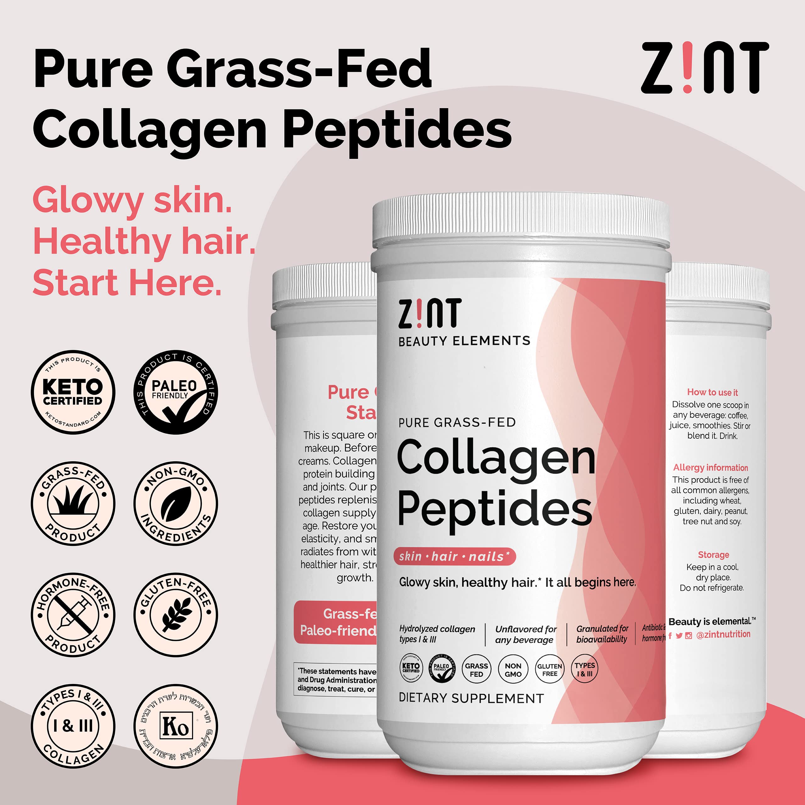 Zint Collagen Peptides XL scoop in liquid demonstrates quick dissolve