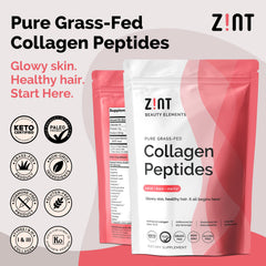 Close-up of Zint collagen powder label on 32 oz jar