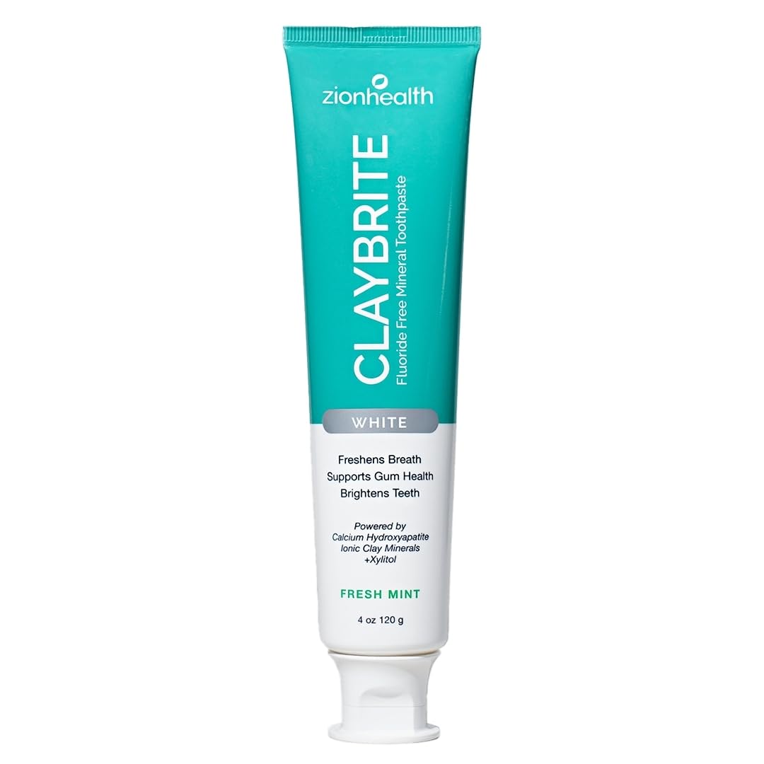 Front view of Zion Health ClayBrite 4 oz toothpaste tube (white)