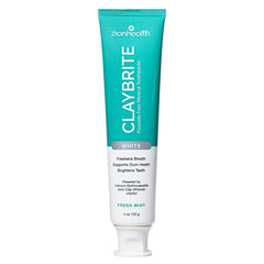 Front view of Zion Health ClayBrite 4 oz toothpaste tube (white)