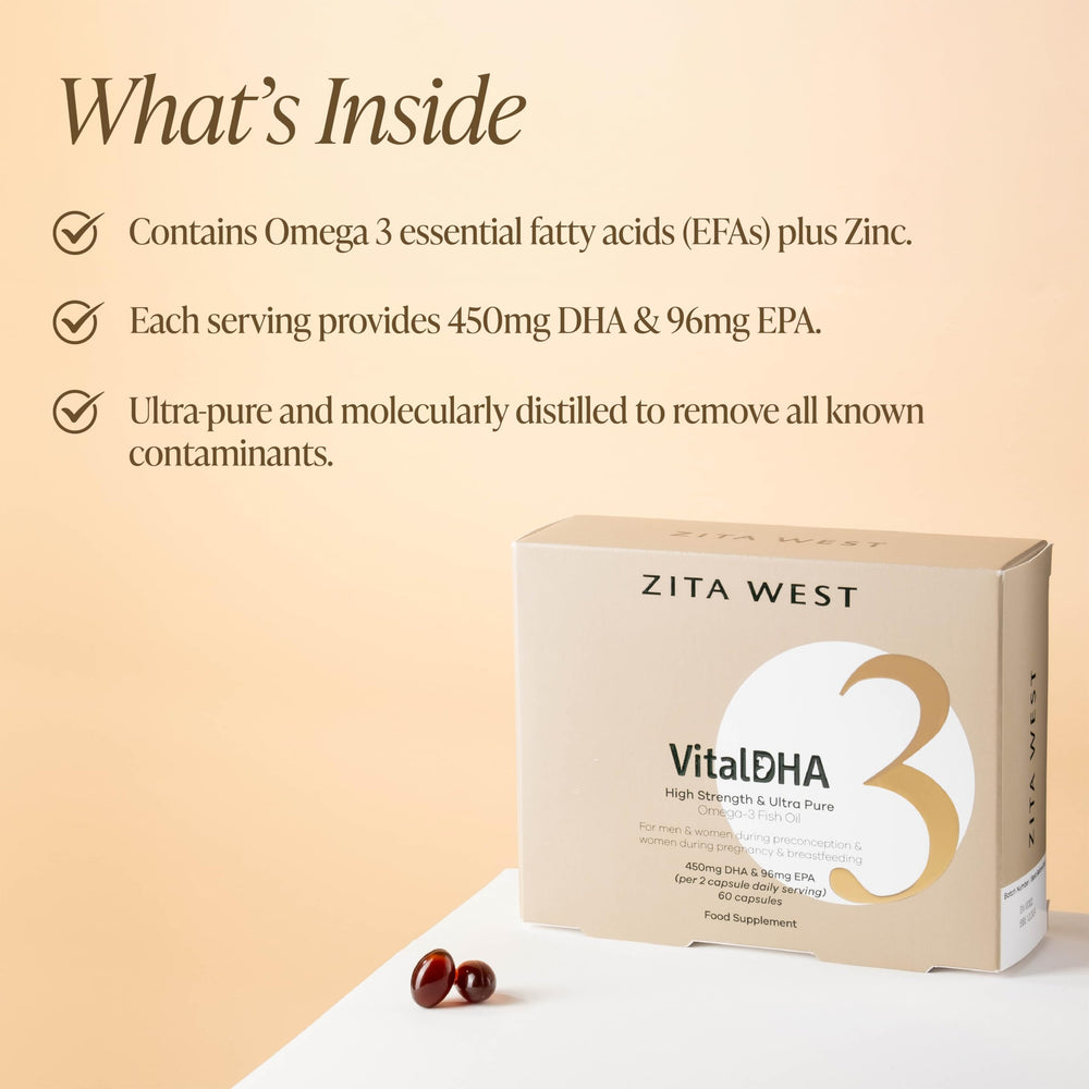 Prenatal health concept with DHA for fertility and pregnancy.