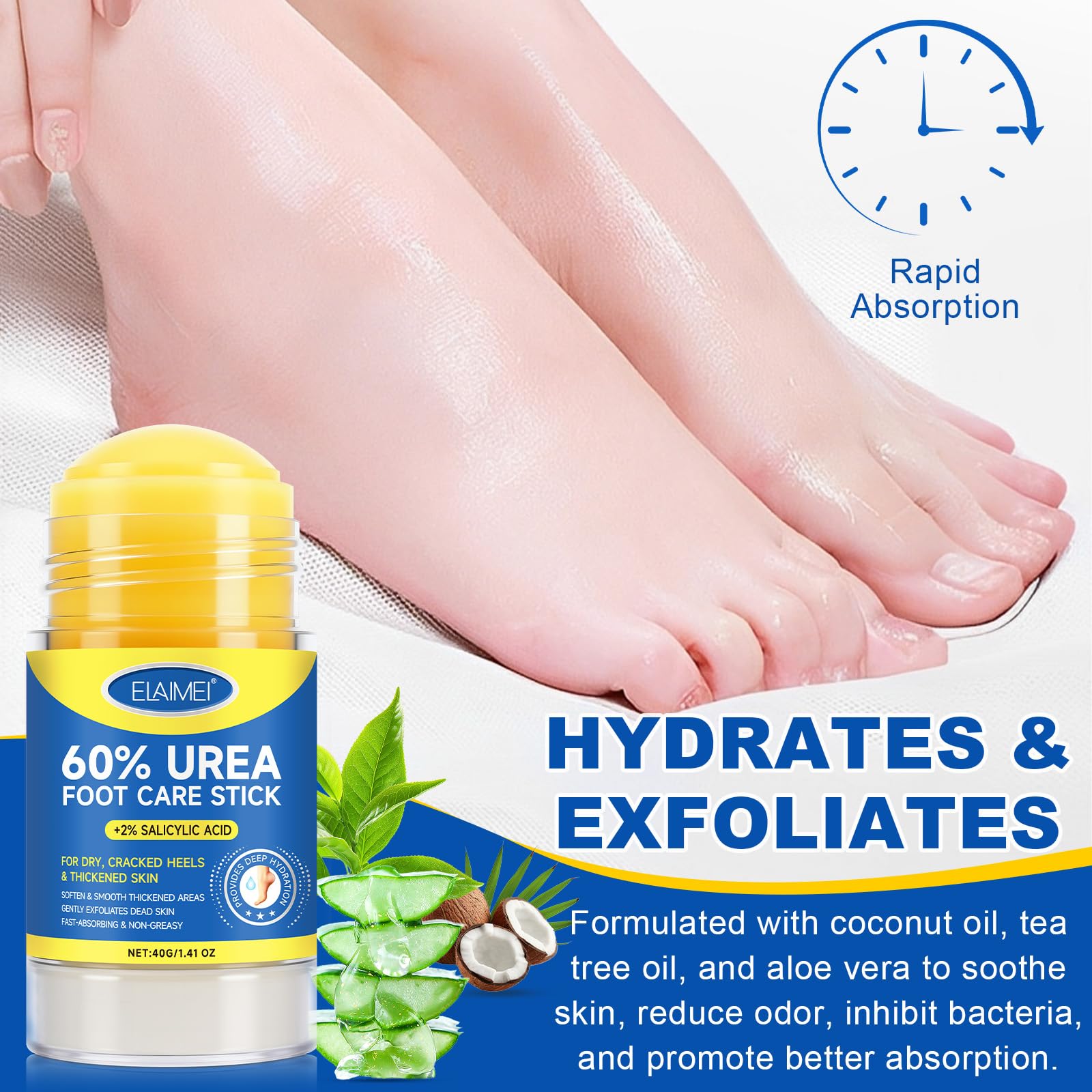 ZIXAOK Foot Care Stick close-up highlights 60% urea for deep moisturization