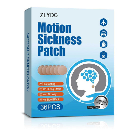 ZLYDG Motion Sickness Patch box front showing 36 patches for travel comfort