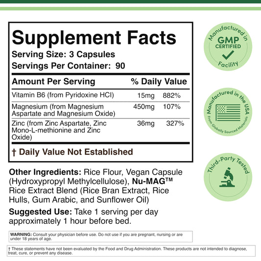 Close-up of elemental magnesium 450 mg in ZMA formula