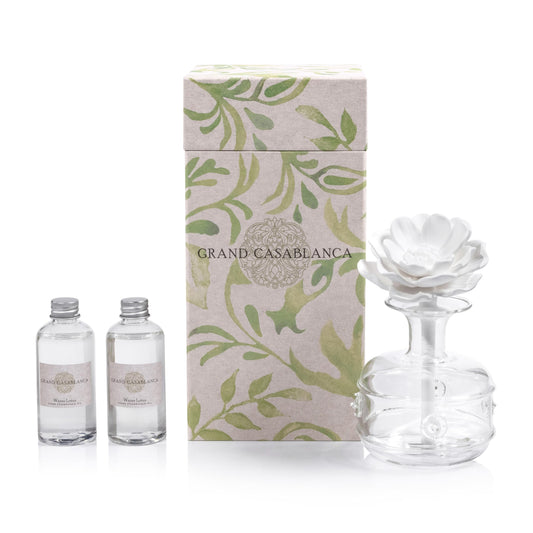 Zodax Grand Casablanca porcelain oil diffuser with 200 ml bottle Water Lotus