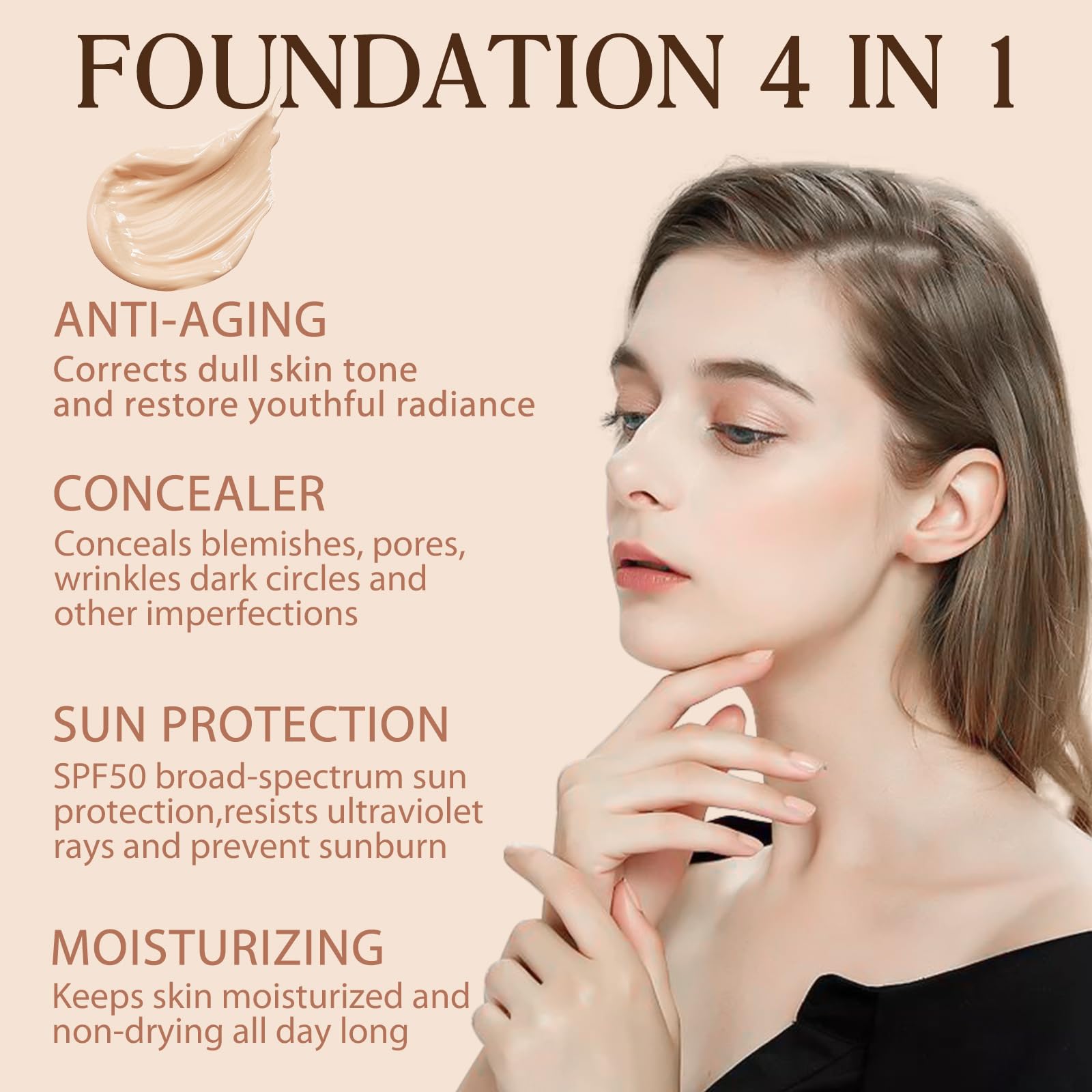 ZODENIS longwear waterproof foundation swatch demonstrating smooth finish.