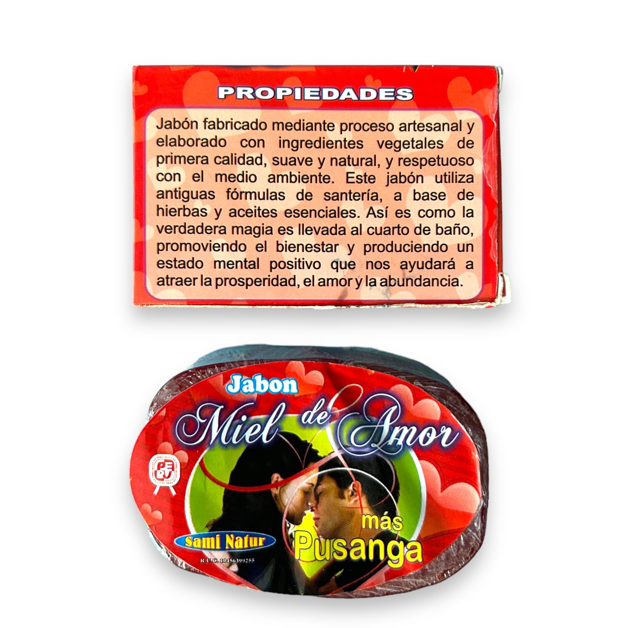 Front view of Zoeartcrafts Pusanga Miel de Amor bar soap showcases natural ingredients for gentle cleansing