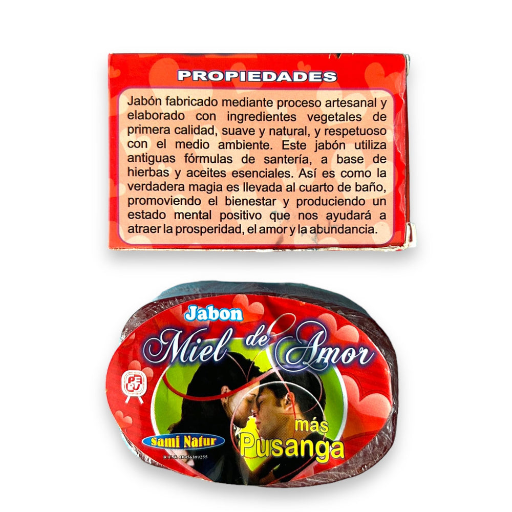 Front view of Zoeartcrafts Pusanga Miel de Amor bar soap showcases natural ingredients for gentle cleansing