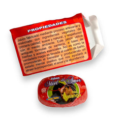Lather close-up reveals soft bubbles and silky texture of Zoeartcrafts Pusanga Miel de Amor bar soap