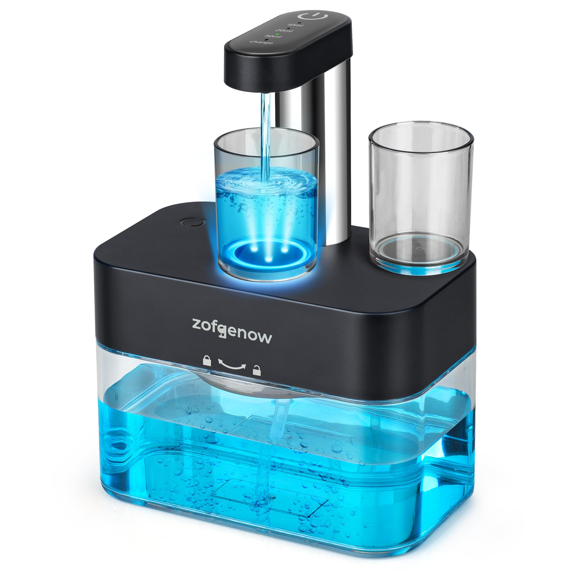 Bathroom setting featuring wall-mounted mouthwash dispenser