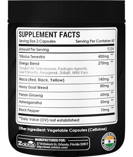 Tribulus Terrestris Maca and Panax Ginseng ingredient close-up