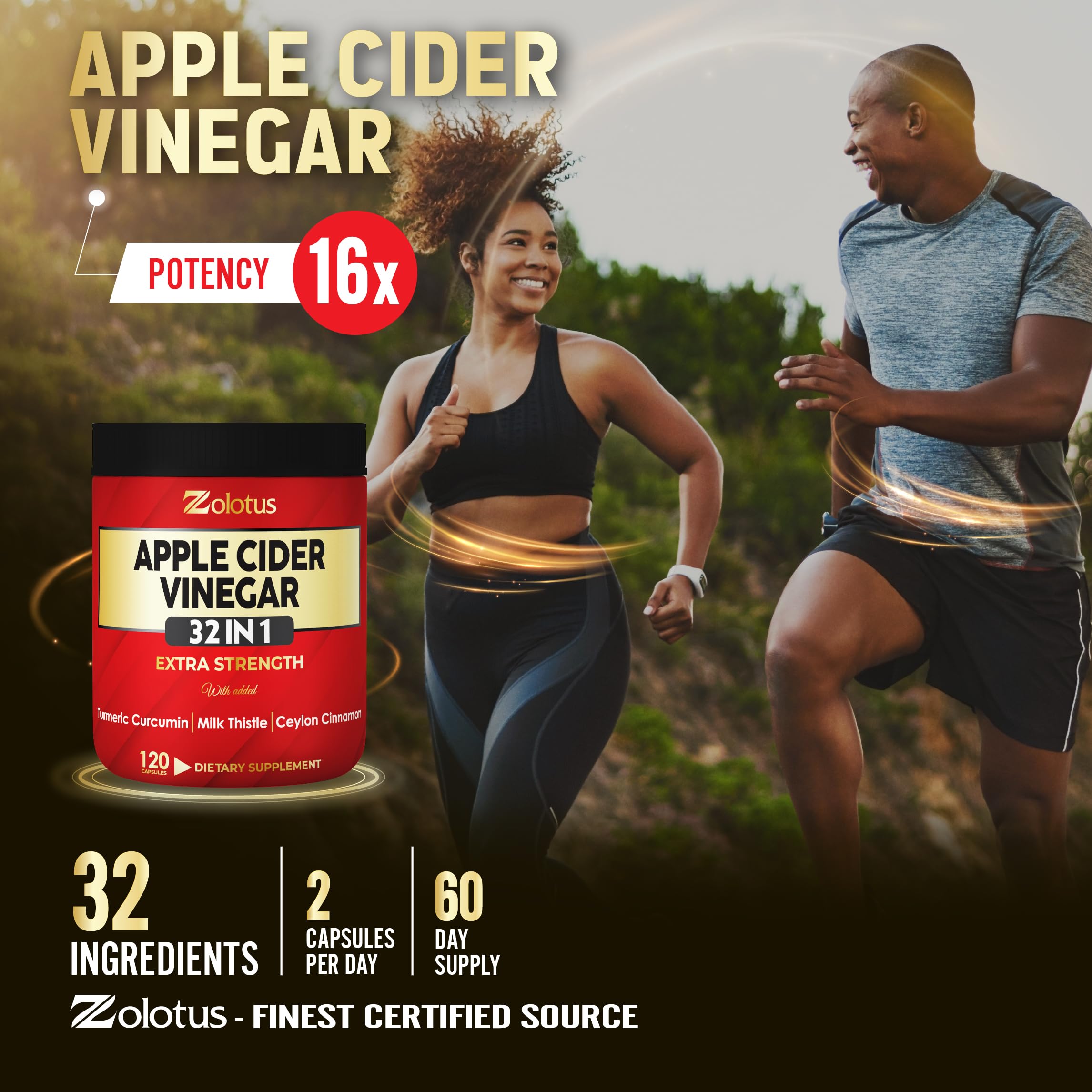 Lifestyle shot of consumer taking Zolotus Apple Cider Vinegar capsules