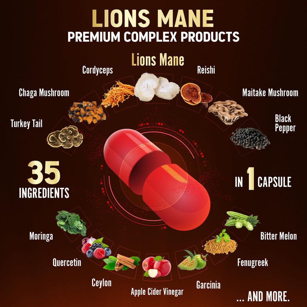Ingredient blend featuring Lions Mane and mushrooms
