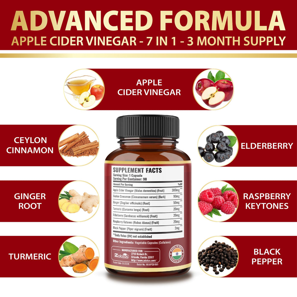 Ingredients: Apple Cider Vinegar, Ceylon Cinnamon, Ginger, Turmeric, Raspberry Ketones, Black Pepper