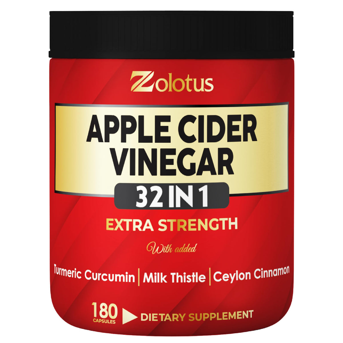 Zolotus bottle front showing label and 180 capsules for convenient vitality
