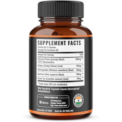 Capsules blend of Ginkgo Biloba, Ashwagandha, Green Tea and Beetroot
