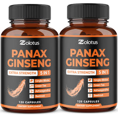 Product bottle front with Zolotus Korean Red Panax Ginseng, Ginkgo Biloba, Ashwagandha, Beetroot and Green Tea – 120 capsules pack of 2