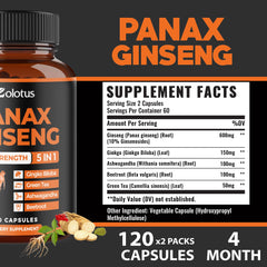 Label close-up featuring Panax Ginseng and Gingko Biloba