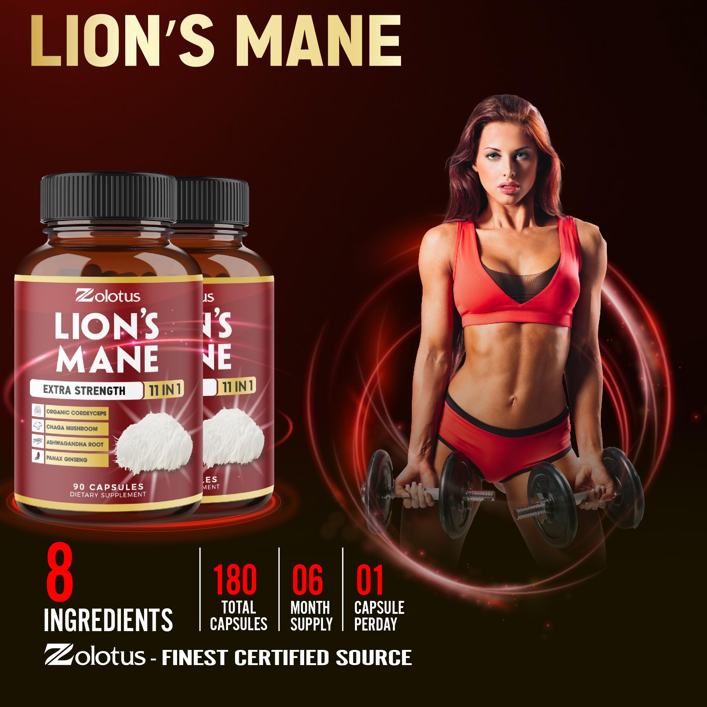 Zolotus Lions Mane 2-pack bottle side view