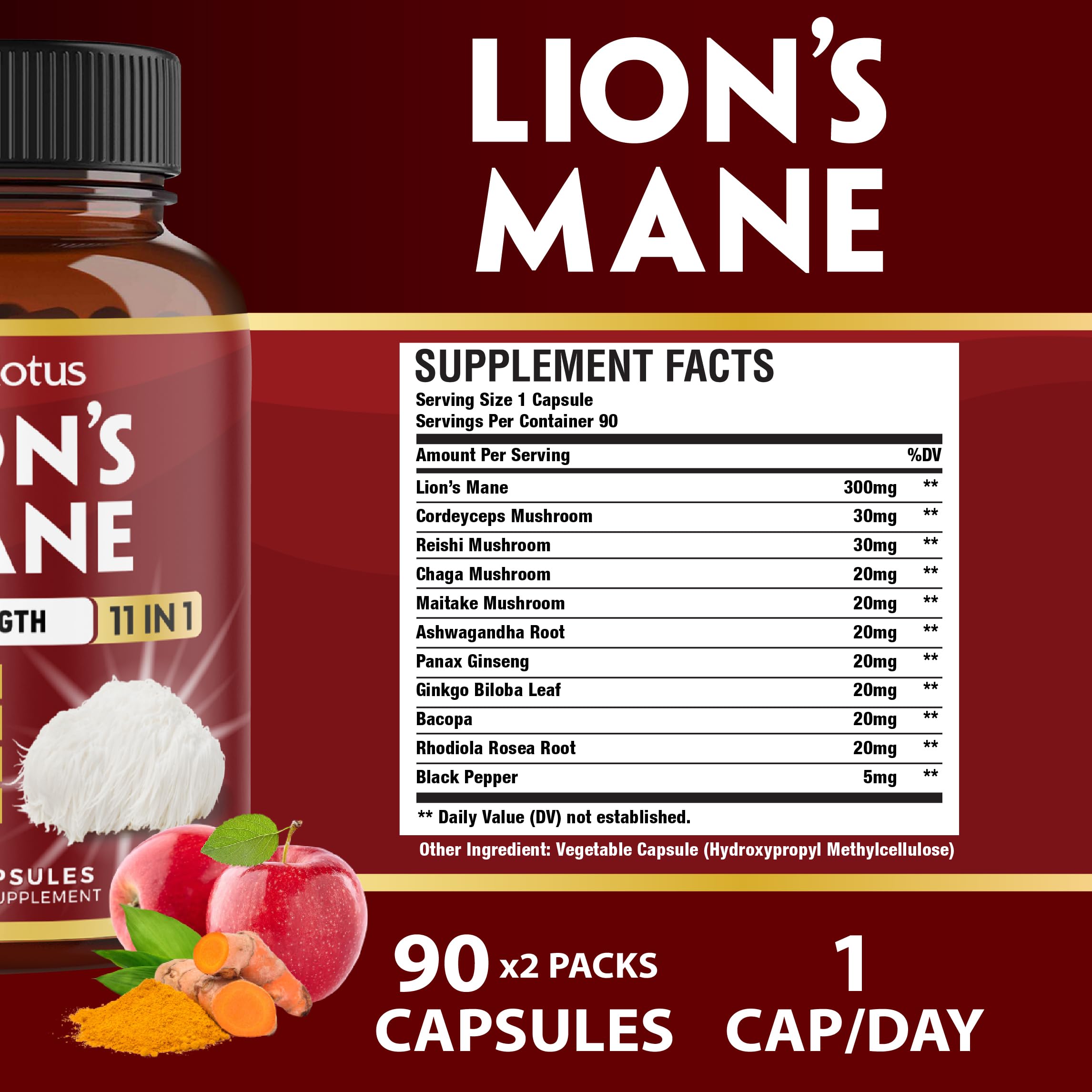 Ingredients chart showing Cordeyceps, Reishi and other ingredients