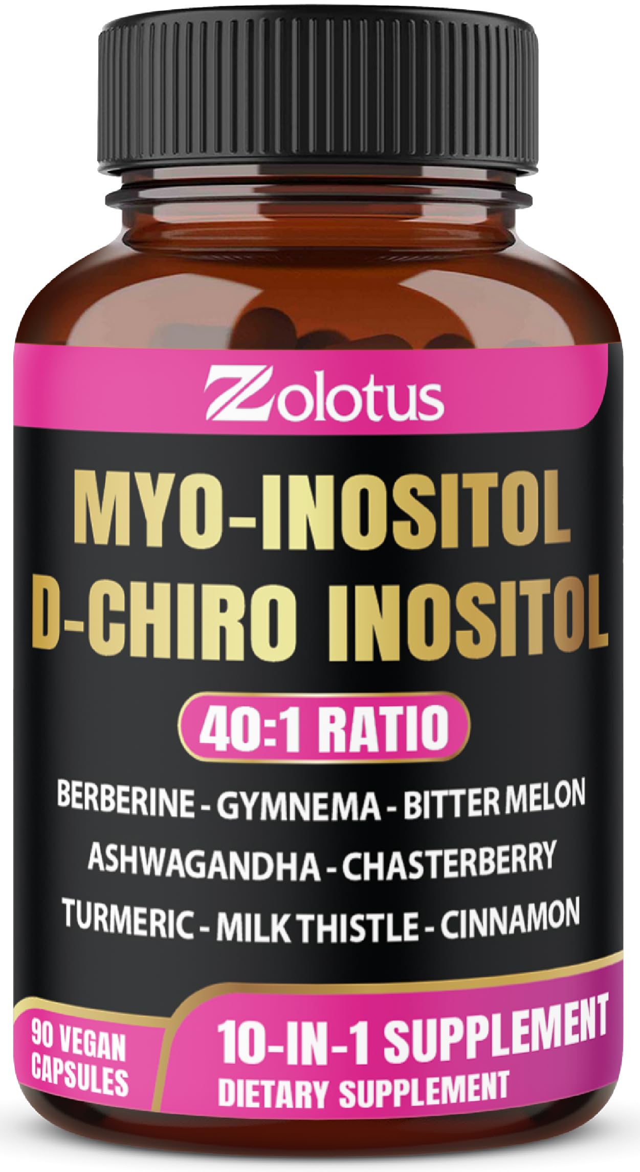 Zolotus bottle with 90 capsules of Myo-Inositol and D-Chiro Inositol in ideal ratio