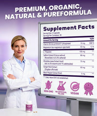 Close-up of saffron extract and herbal ingredients
