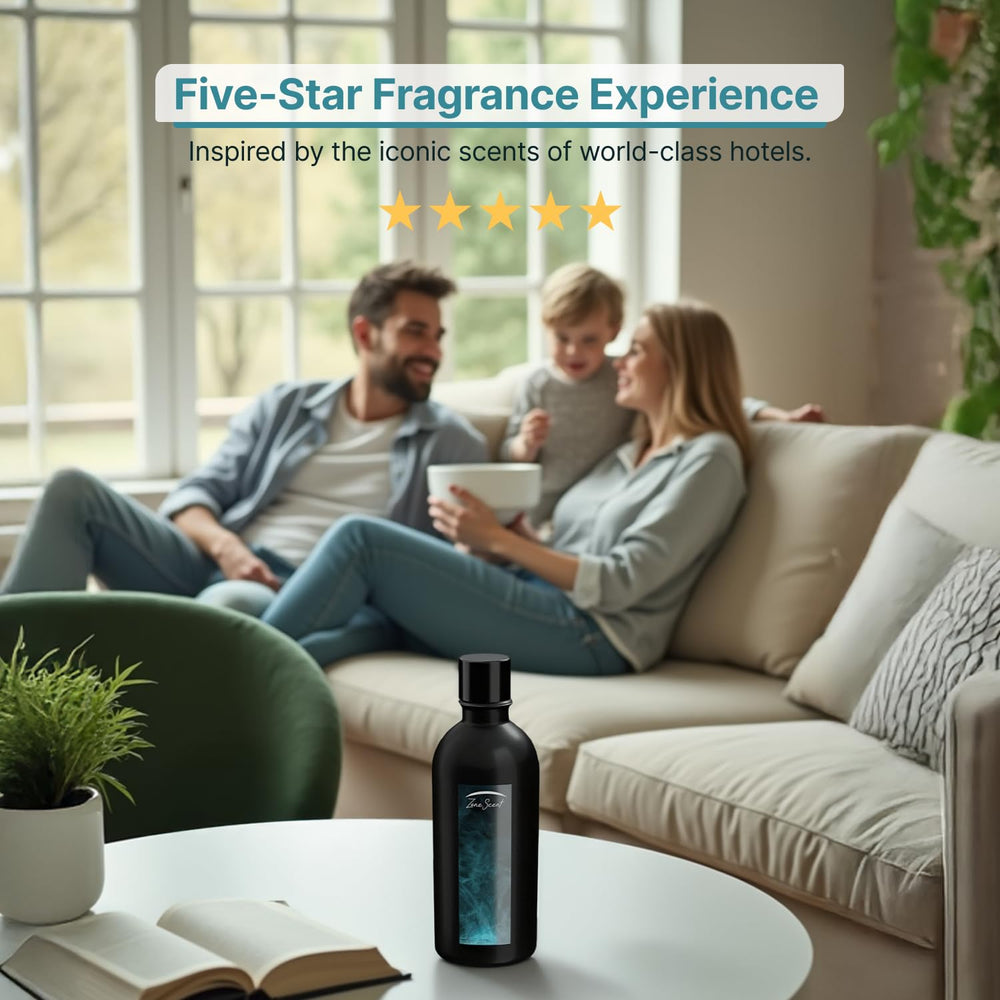 Zone Scent BOMBEI reed-diffuser image suggests long-lasting aroma without overpowering spaces.