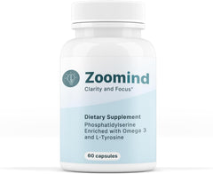 Zoomind dietary supplement bottle labeled for clarity and focus
