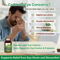 Close-up of product label highlighting lutein and zeaxanthin