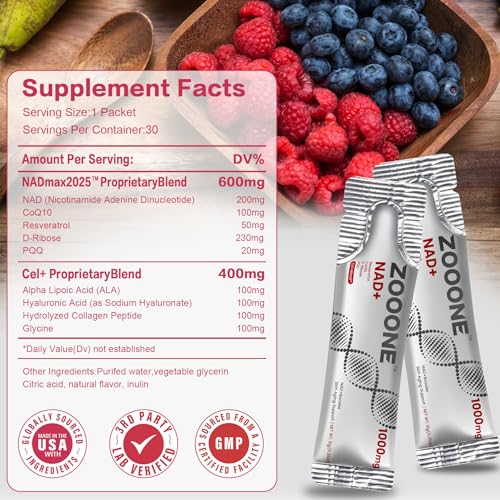 Liquid formula of NAD+ with resveratrol for enhanced absorption and energy