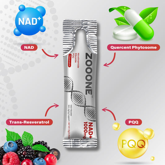 Berry-flavored liquid NAD+ packets in glass