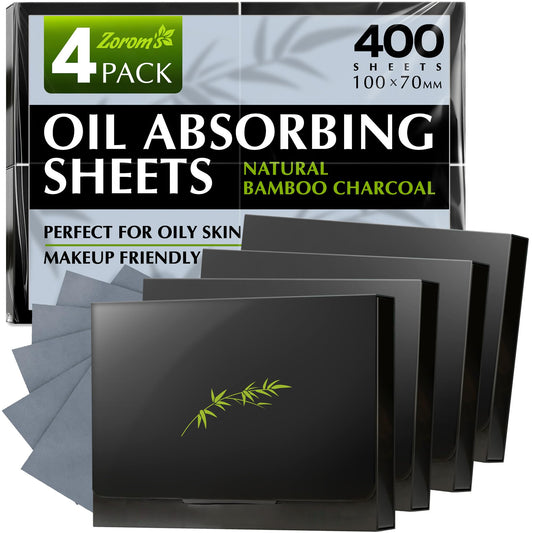 ZOROM'S bamboo charcoal blotting sheets for fast oil absorption in a 4-pack.