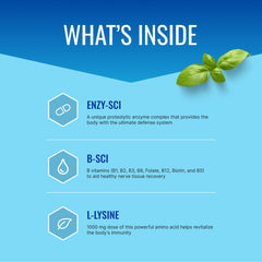 Side view of bottle displaying the label with L-Lysine 1000mg and immune support.