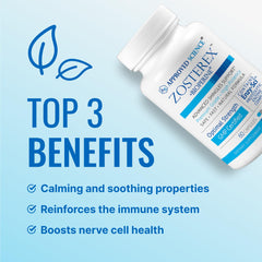 Close-up of Zosterex vegan capsules labeled 1000mg L-Lysine.