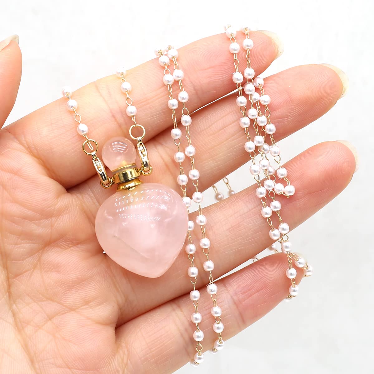 Zotoone pearl bead chain necklace with rose quartz accent.