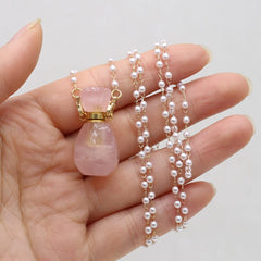Zotoone pearl-bead chain rose quartz necklace highlights elegant diffuser accessory for on-the-go scent.