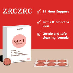 Close-up of GLP-1 patches featuring L-Glutamine, Berberine, Chromium, Pomegranate and Cinnamon