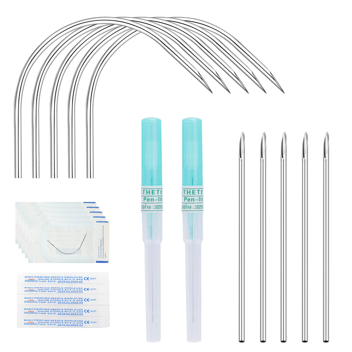 ZS 12-piece 18G curved piercing needles for professional piercing with sterile packaging