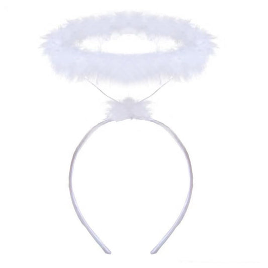 ZSPERKLA Angel Halo Headband with white feather for a charming Halloween look