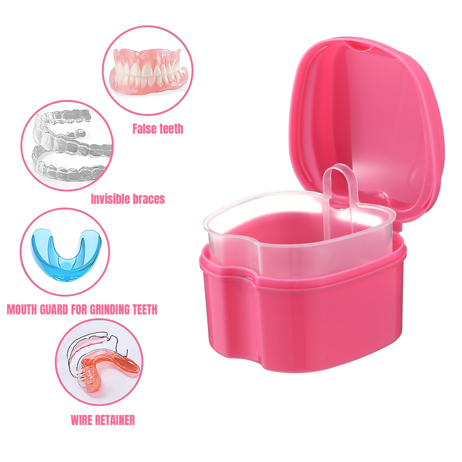 Zubebe denture case purple color with strainer basket