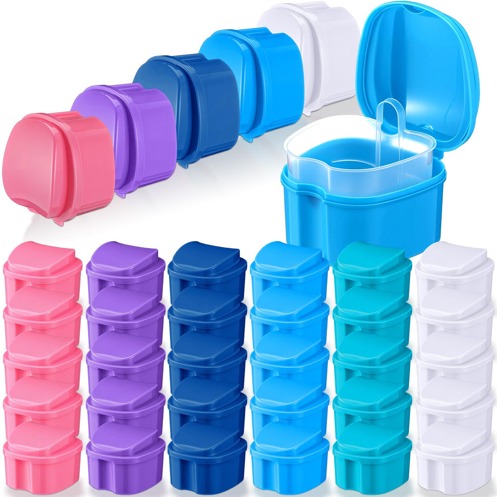 Zubebe denture case white color with strainer basket