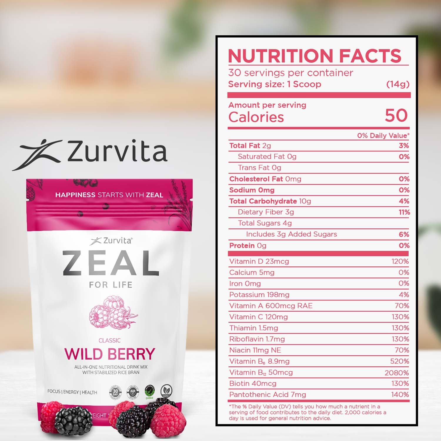 Wild Berry flavor label for Zurvita Zeal for Life