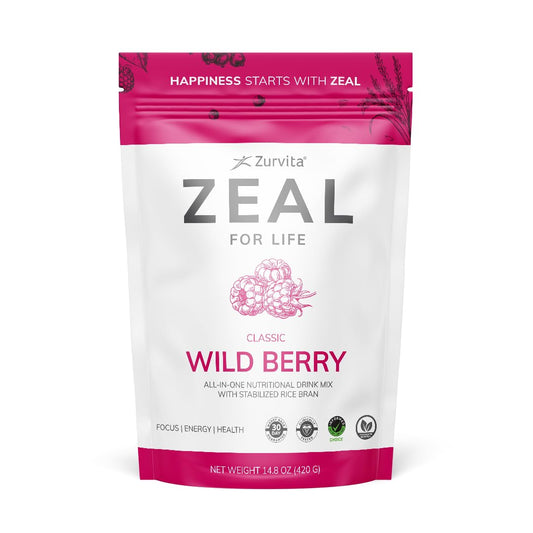 Front view of Zurvita Zeal Life 30-Day Wellness Bag Wild Berry Classic 420 g tub