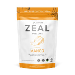 Front view of Zurvita Zeal for Life Wellness Drink Mix Mango packaging