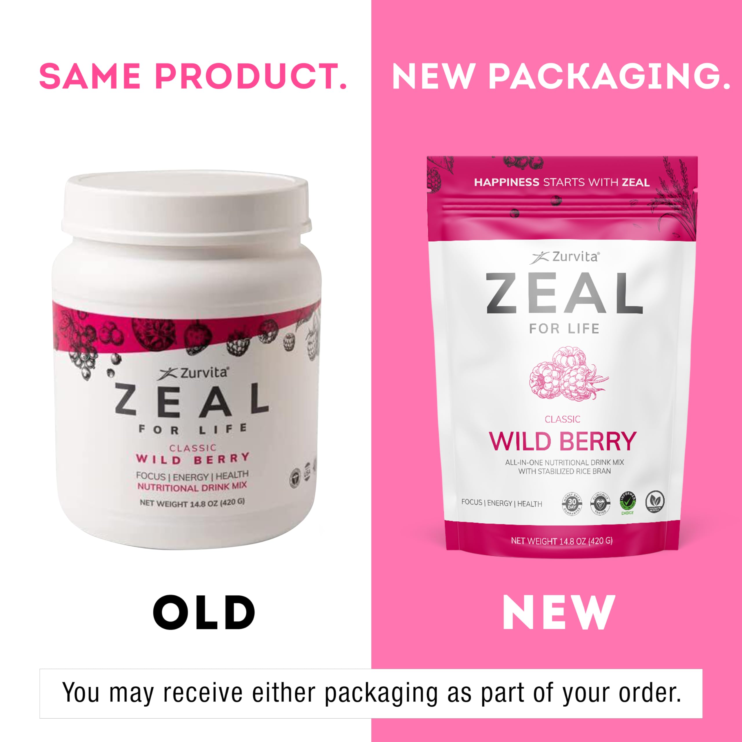 Zurvita Zeal Life Wild Berry Classic powder tub showing texture and color