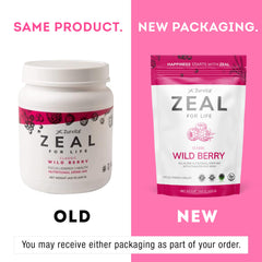Zurvita Zeal Life Wild Berry Classic powder tub showing texture and color