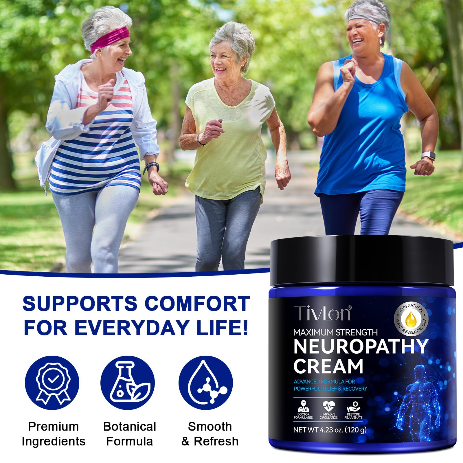 ZVHCFYQR Neuropathy Relief Cream label highlighting natural ingredients.