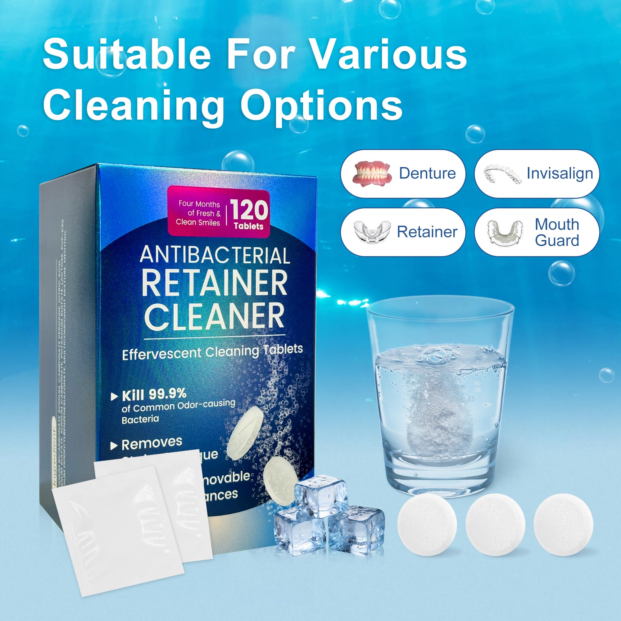 Ultrasonic cleaner with Zyntieu tablets for dentures
