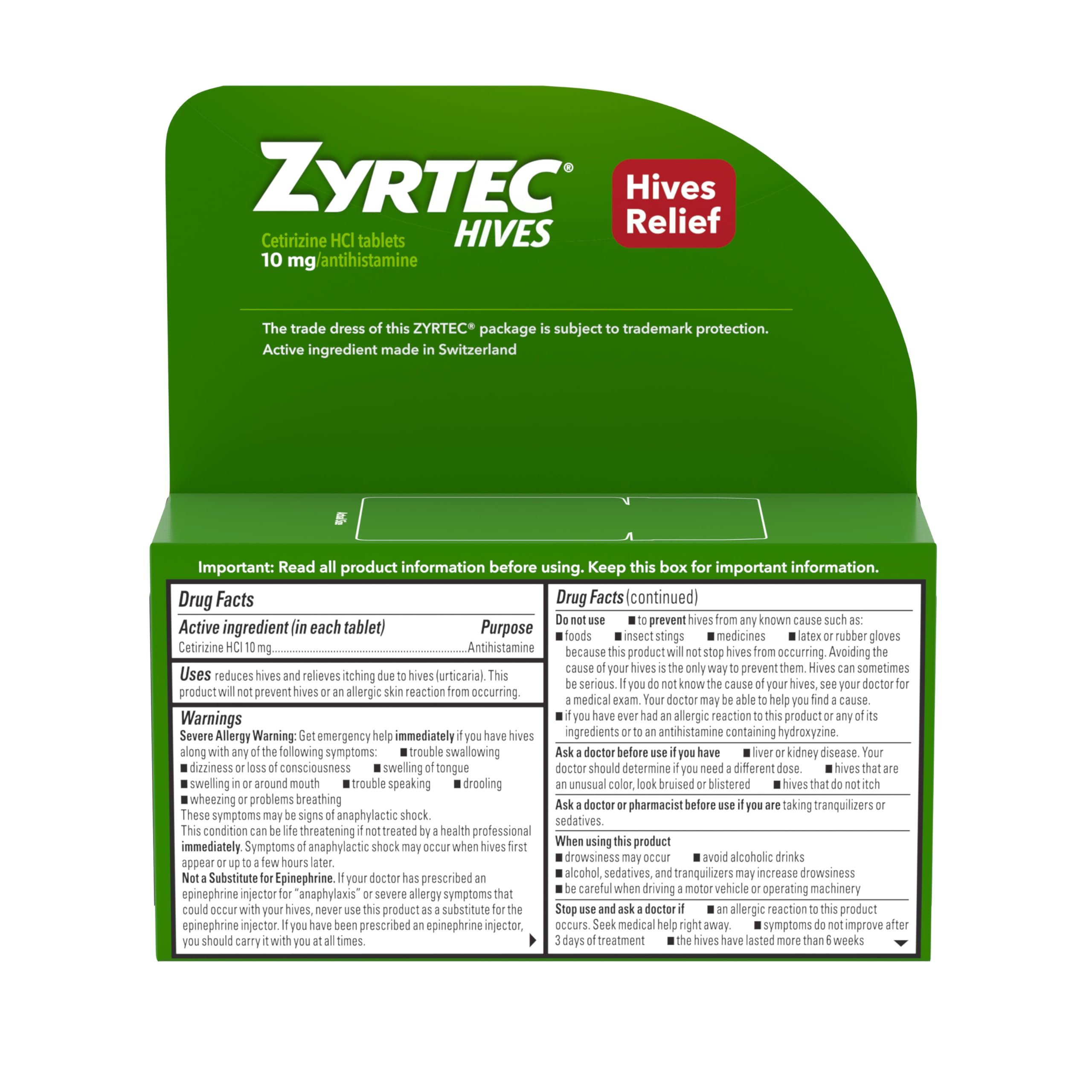 Zyrtec on-the-go scenario showing quick hive itch relief during activities.