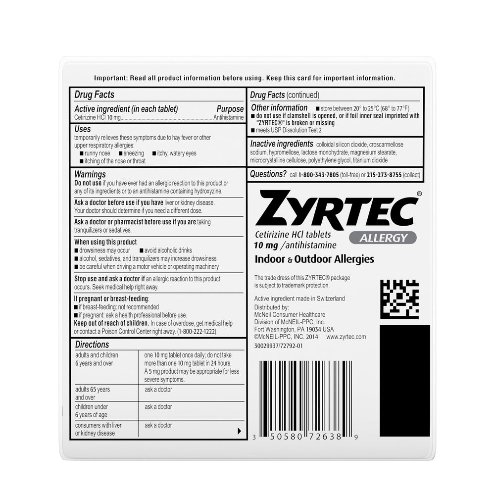 Full bottle of Zyrtec ready to support seasonal and indoor allergies